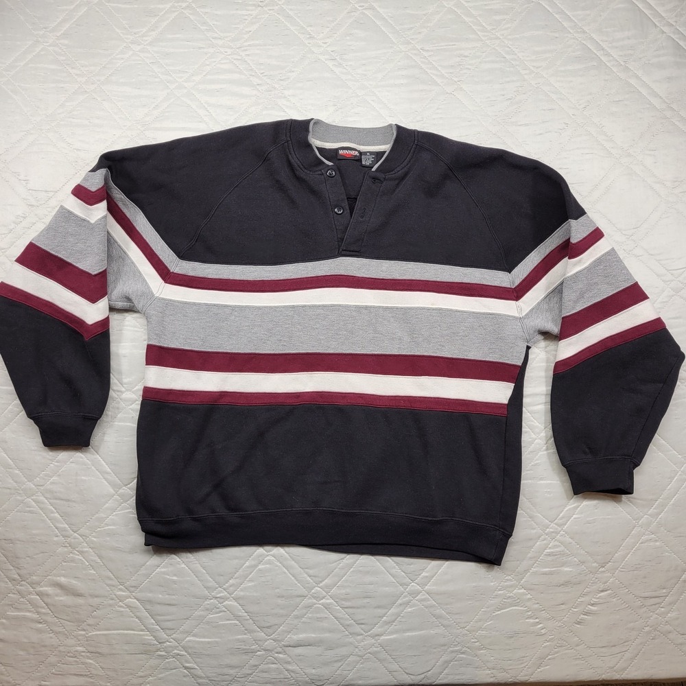 WINNER‎ Vintage 2 button stripped sweatshirt size XL